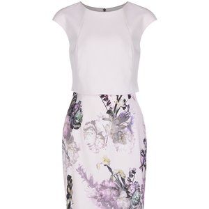 Ted Baker Moline Torchlit Floral Layer Dress in Baby Pink Size 0 EUC